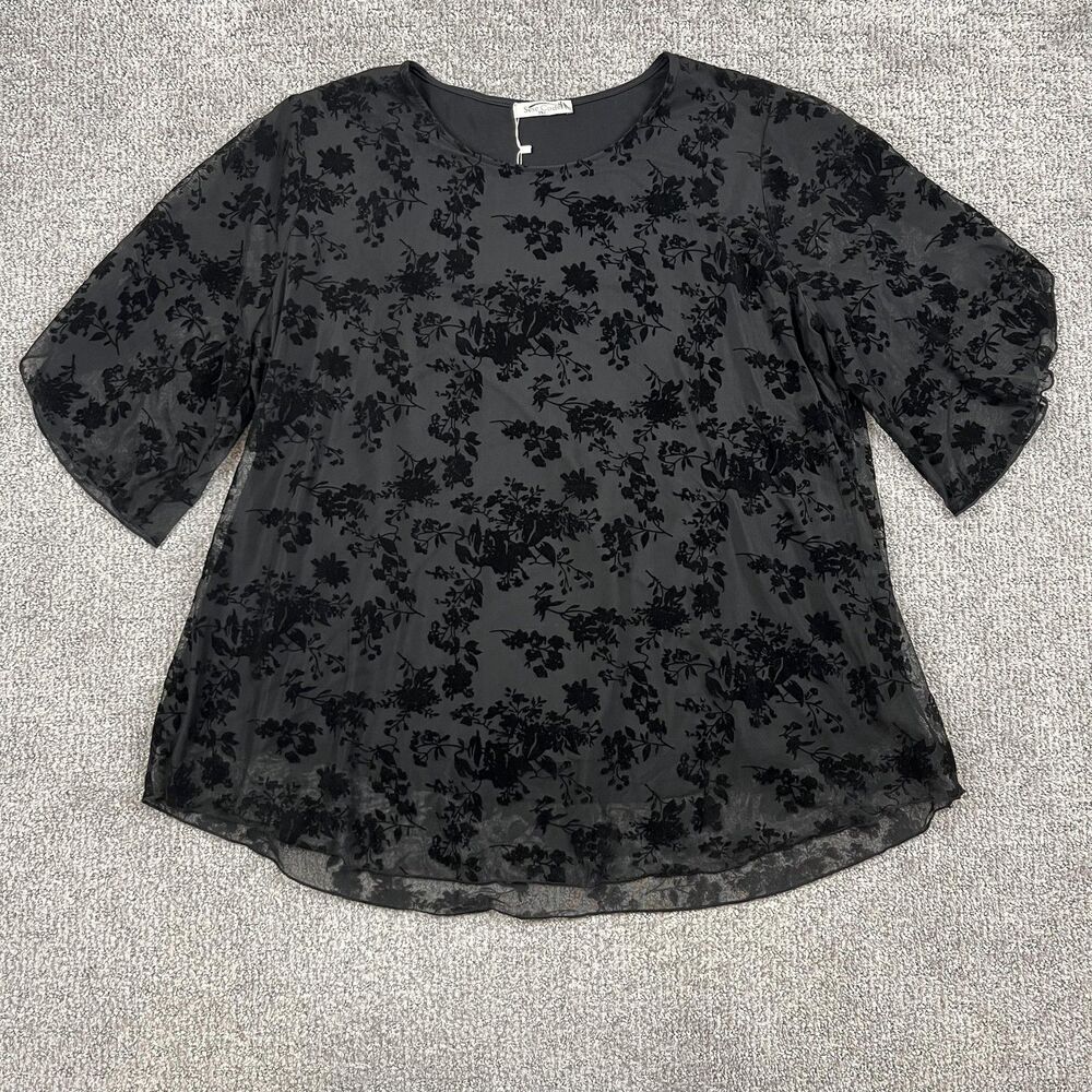 Sese Code Blouse Womens 3XL Velvet Burnout Floral Sheer Mesh Gothic Whimsigoth